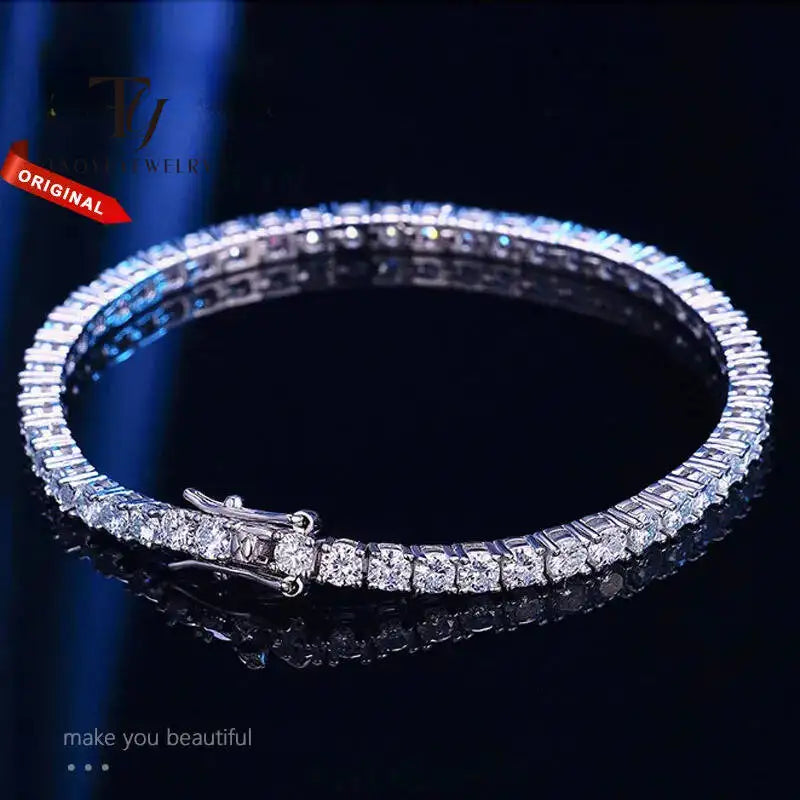 Radiant Ice Moissanite Tennis Bracelet – 3mm / 4mm 925 Sterling Silver with GRA Certificate (Unisex)