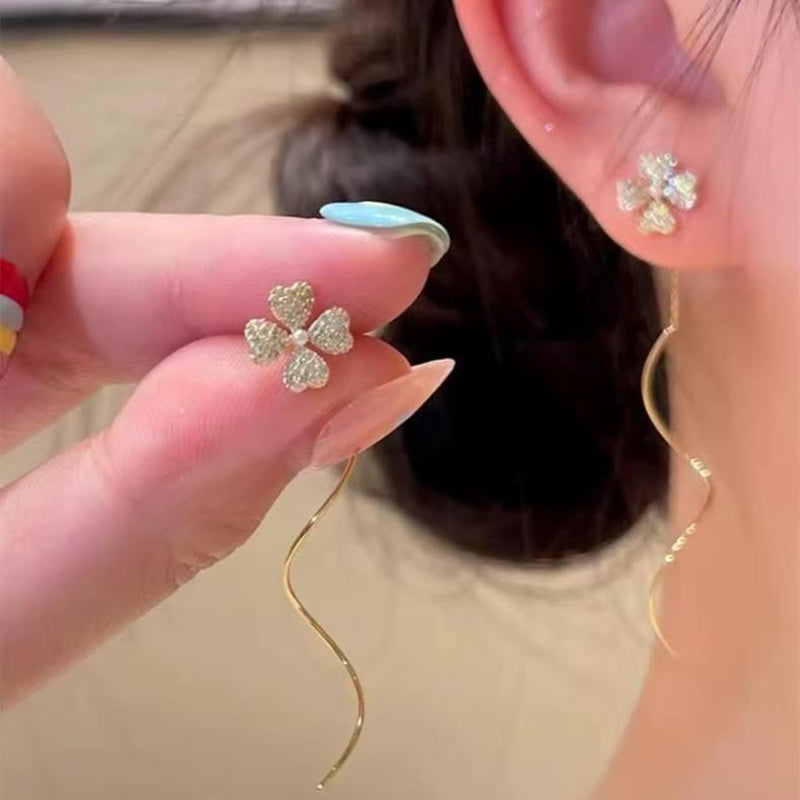 Petal Whisper Floral Threader Earrings for Women – Minimalist Silver Post Elegant Daily Jewelry