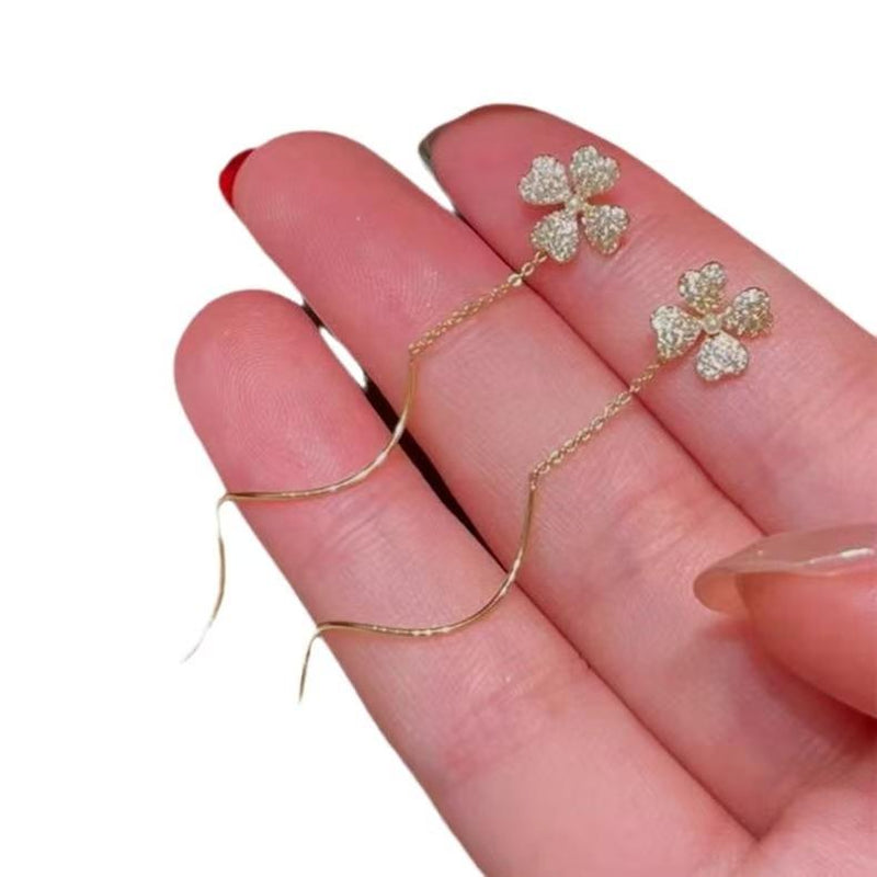 Petal Whisper Floral Threader Earrings for Women – Minimalist Silver Post Elegant Daily Jewelry