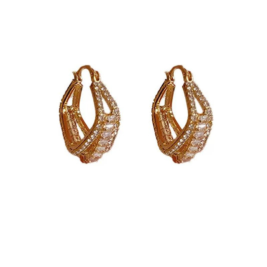 Luxe Square Crystal Clip-On Earrings for Women – Geometric Gold-Tone Statement Jewelry