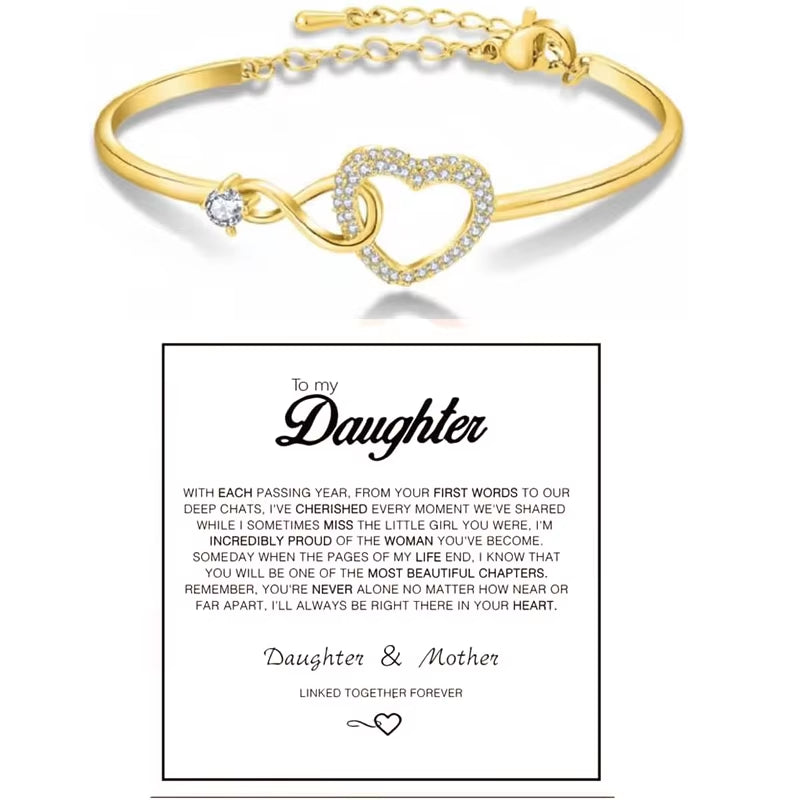 Forever Connected Infinity Heart Bracelet for Daughter – A Mother’s Love Cubic Zirconia Inspirational Gift
