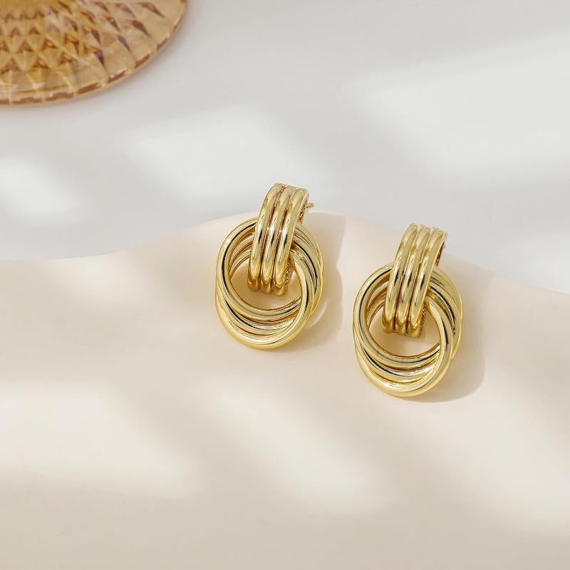 Sculpted Knot Drop Earrings for Women – Premium Gold Finish Geometric Statement Jewelry