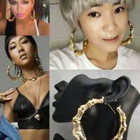 Punk Gold Sliver Color Bamboo Hoop Earrings for Women Geometric Big round Circle Bamboo Earings Bijoux Hip Hop Party Jewelry