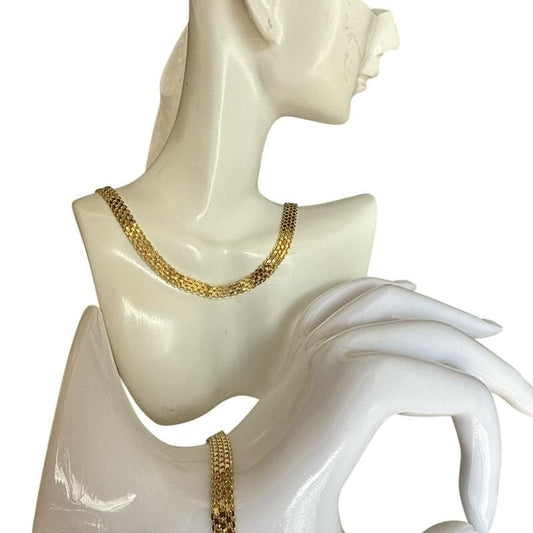 Golden Link Choker & Bracelet Set – 14K Laminated Gold Flat-Link Necklace and Matching Bracelet (Style 0007)