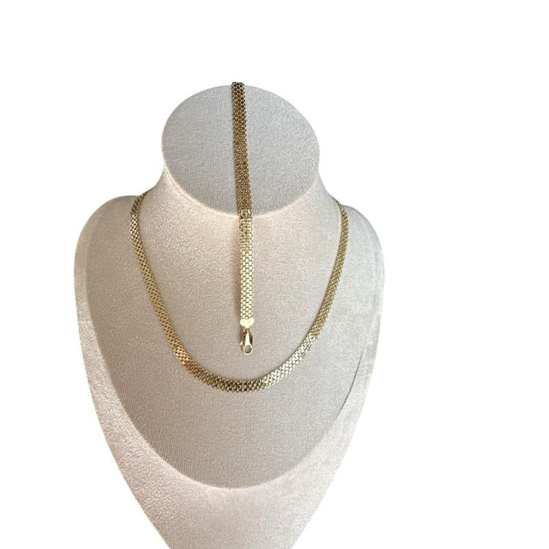 Golden Link Choker & Bracelet Set – 14K Laminated Gold Flat-Link Necklace and Matching Bracelet (Style 0007)