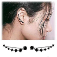 Dual-Tone Gem Ear Clip Earrings for Women – Black & White Rhinestone Minimal Fashion Jewelry
