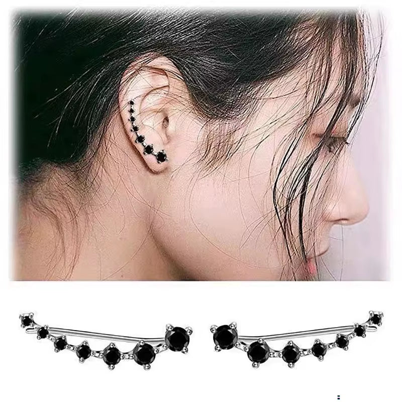 Dual-Tone Gem Ear Clip Earrings for Women – Black & White Rhinestone Minimal Fashion Jewelry