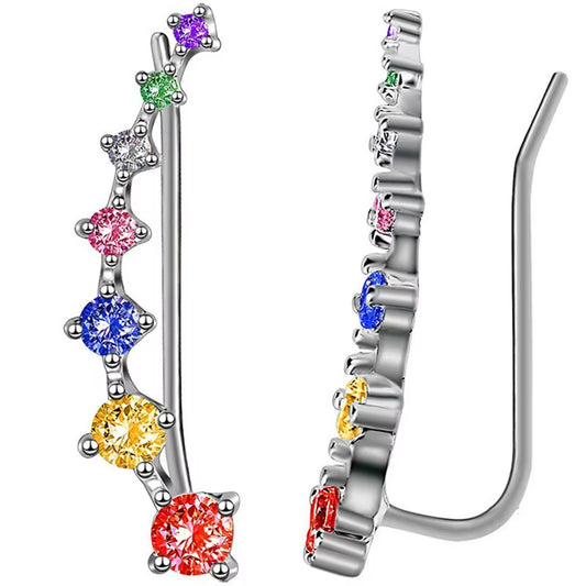 Dual-Tone Gem Ear Clip Earrings for Women – Black & White Rhinestone Minimal Fashion Jewelry