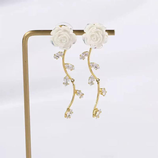 BloomGrace Camellia Tassel Earrings for Women – Elegant Rose-Inspired Long Drop Jewelry