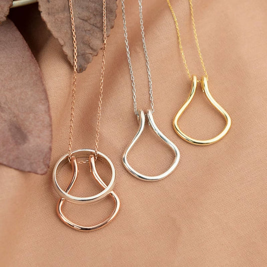 Minimal Ring Holder Pendant Necklace – Geometric Unisex Necklace in Gold & Silver Tone (45 cm)