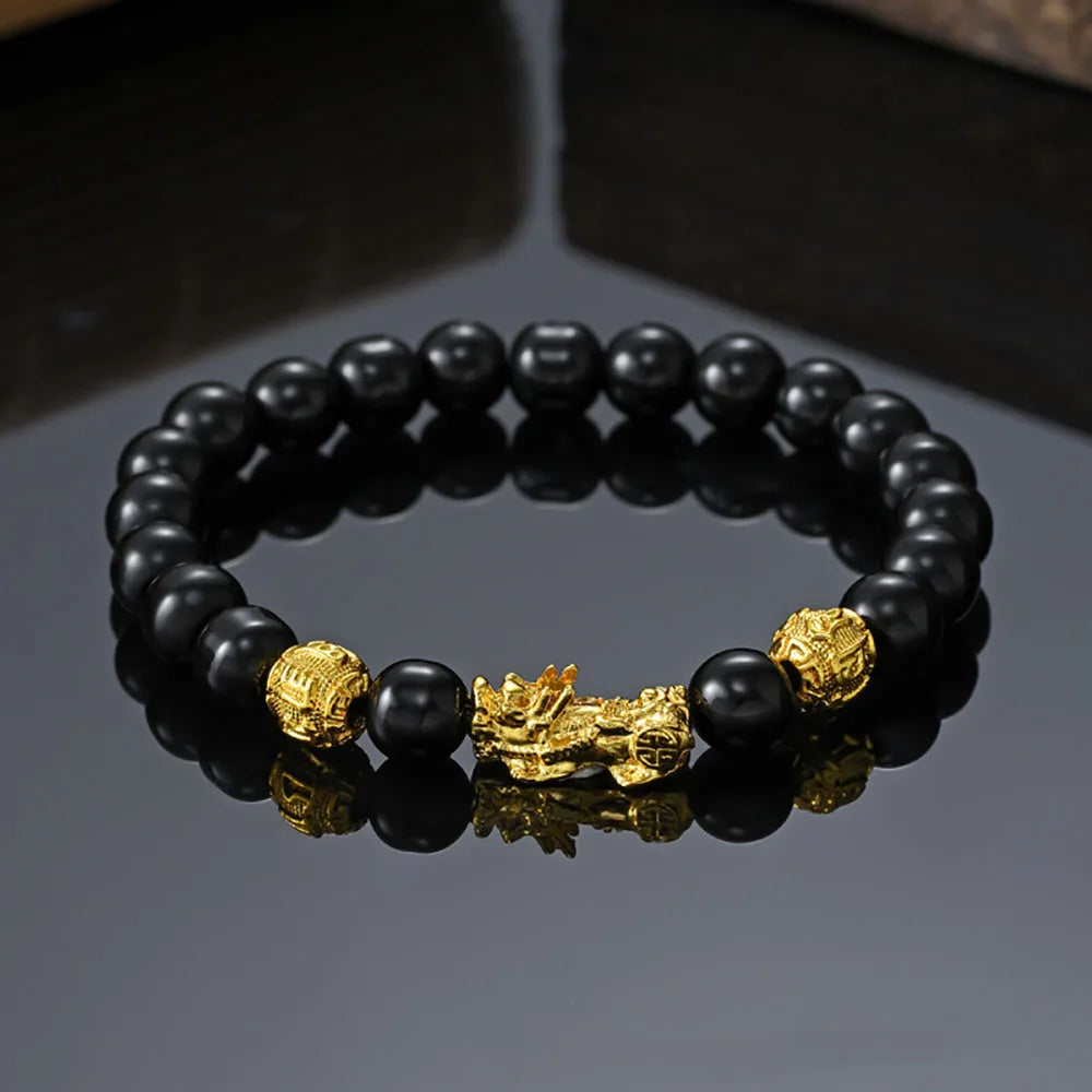 Prosperity Pixiu Obsidian Bead Bracelet – Feng Shui Wealth & Luck Adjustable Bracelet for Men & Women