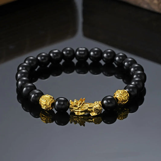 Prosperity Pixiu Obsidian Bead Bracelet – Feng Shui Wealth & Luck Adjustable Bracelet for Men & Women