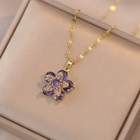 Golden Bloom Spin Zircon Flower Pendant Necklace – Light Luxury Gold-Tone Chain Jewelry (Unisex)