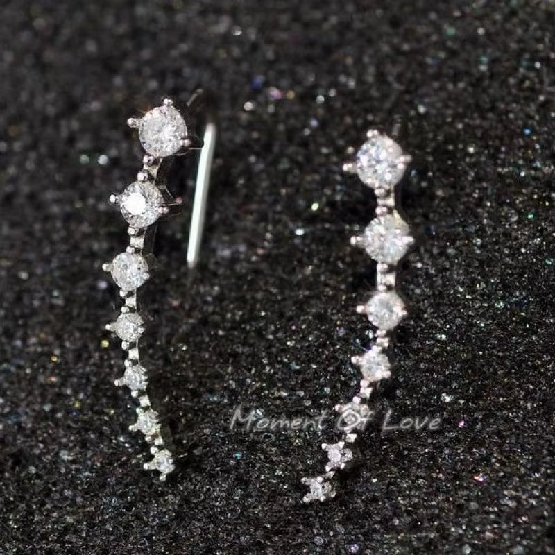 Dual-Tone Gem Ear Clip Earrings for Women – Black & White Rhinestone Minimal Fashion Jewelry