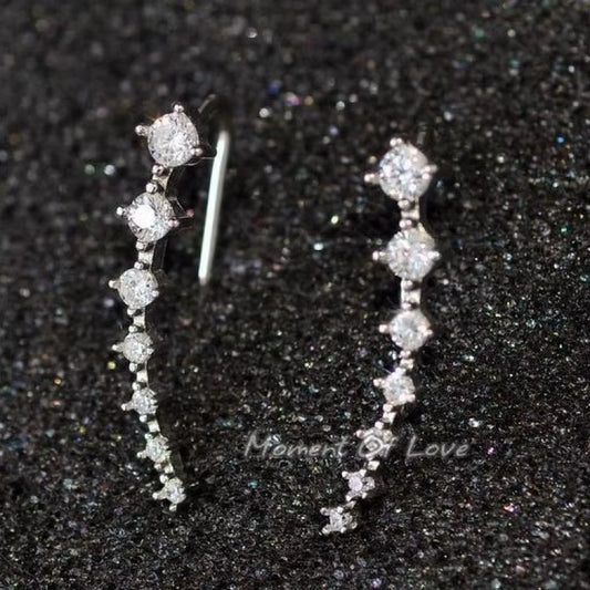 Dual-Tone Gem Ear Clip Earrings for Women – Black & White Rhinestone Minimal Fashion Jewelry