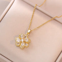 Golden Bloom Spin Zircon Flower Pendant Necklace – Light Luxury Gold-Tone Chain Jewelry (Unisex)