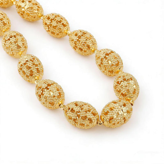 Vintage Aura Openwork Jewelry Set – 18K Gold Plated Oval Link Necklace, Drop Earrings & Statement Ring (3-Piece Set)