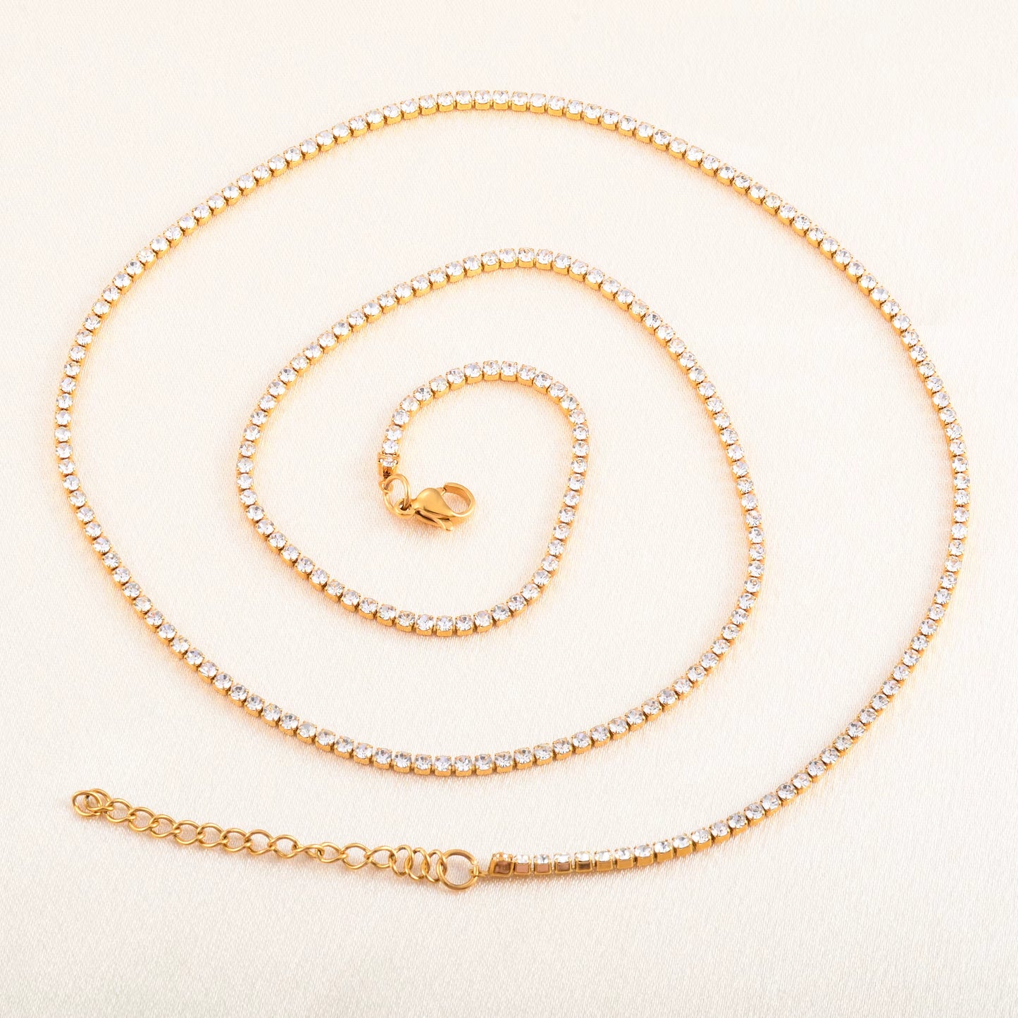 Luxe Crystal Tennis Chain Necklace for Women – Stainless Steel Cubic Zirconia Minimalist Choker & Chain Jewelry