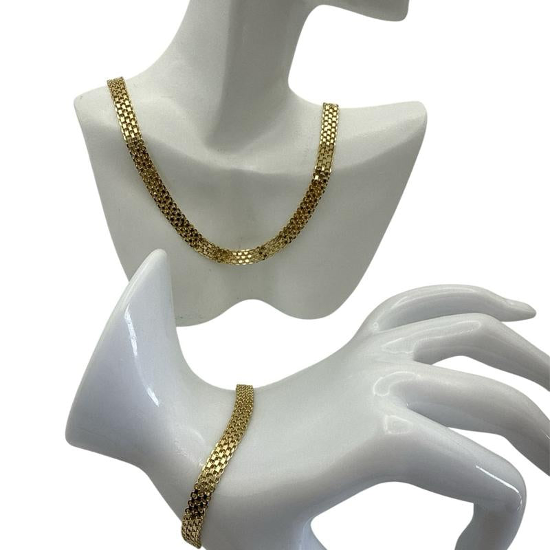 Golden Link Choker & Bracelet Set – 14K Laminated Gold Flat-Link Necklace and Matching Bracelet (Style 0007)