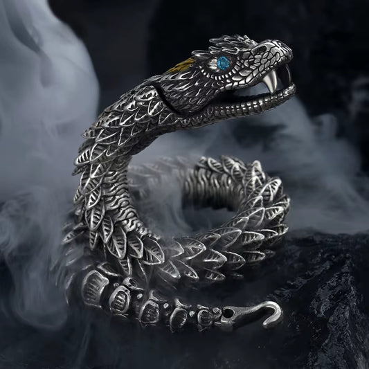 Venom King Medusa Snake Bracelet for Men – Handmade Retro Hip-Hop Statement Jewelry