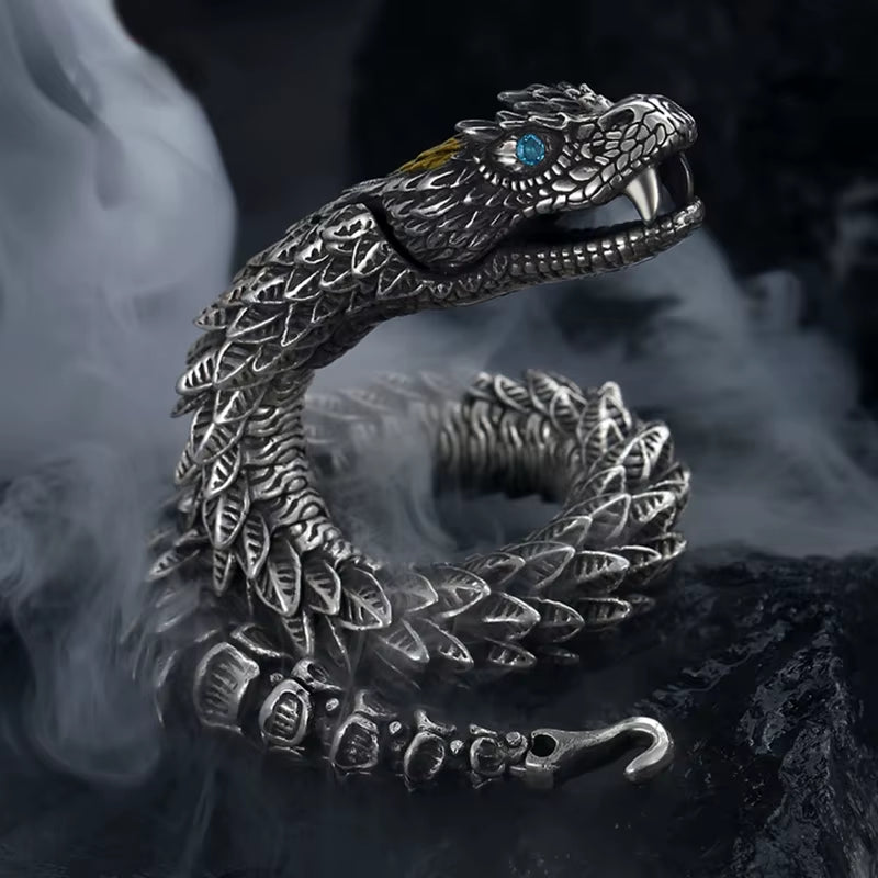 Venom King Medusa Snake Bracelet for Men – Handmade Retro Hip-Hop Statement Jewelry