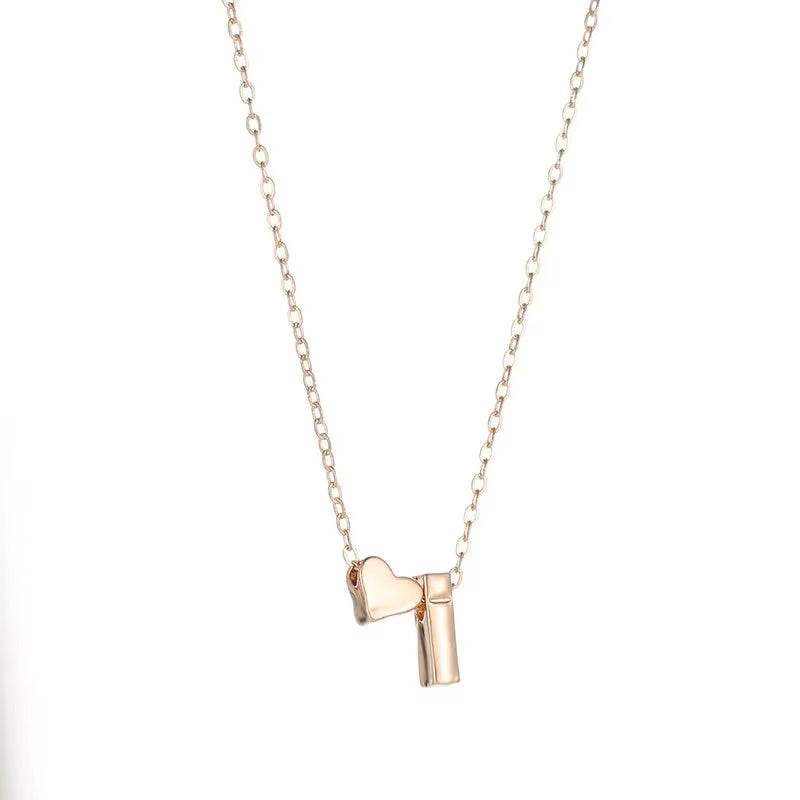 Tiny Heart Initial Pendant Necklace – Dainty Letter Choker in Gold or Silver for Women