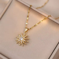 Golden Bloom Spin Zircon Flower Pendant Necklace – Light Luxury Gold-Tone Chain Jewelry (Unisex)
