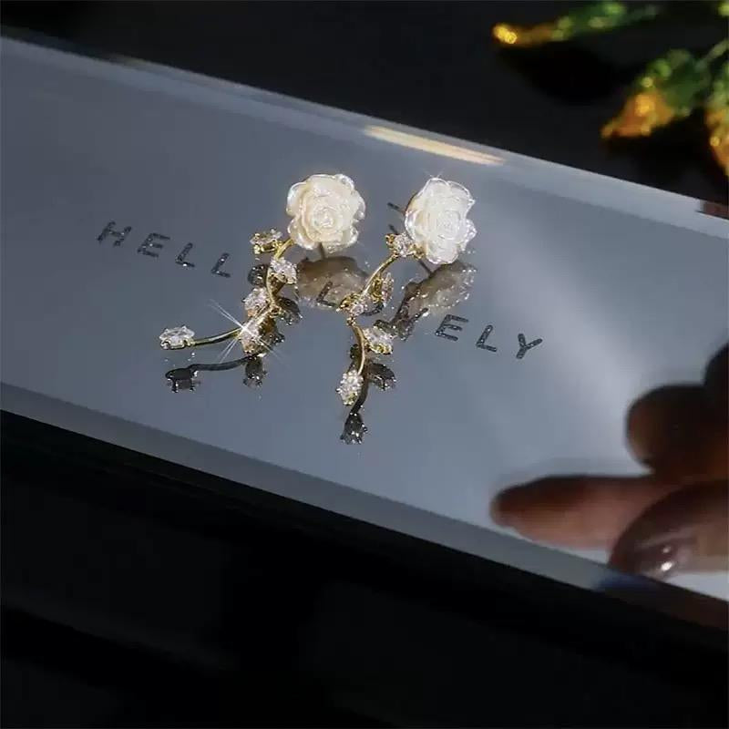 BloomGrace Camellia Tassel Earrings for Women – Elegant Rose-Inspired Long Drop Jewelry