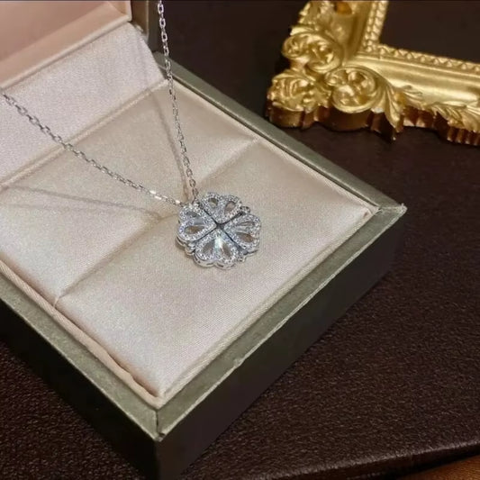 Dual-Style Heart Blossom Pendant Necklace for Women – 18K Gold Plated Stainless Steel Romantic Jewelry