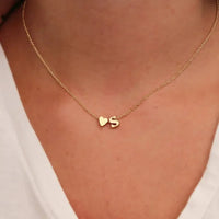 Tiny Heart Initial Pendant Necklace – Dainty Letter Choker in Gold or Silver for Women