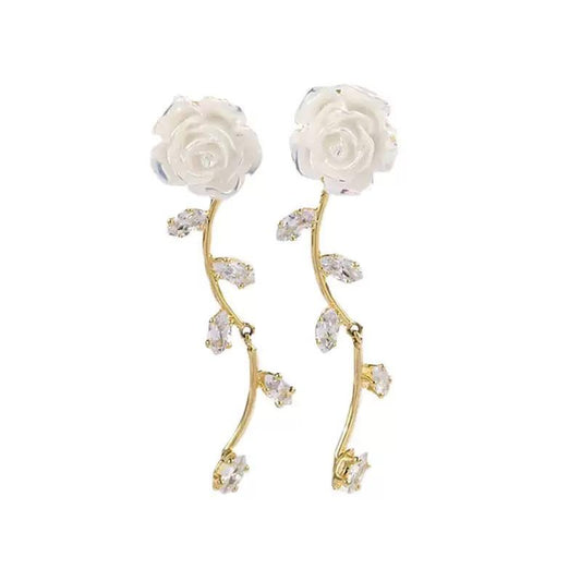BloomGrace Camellia Tassel Earrings for Women – Elegant Rose-Inspired Long Drop Jewelry