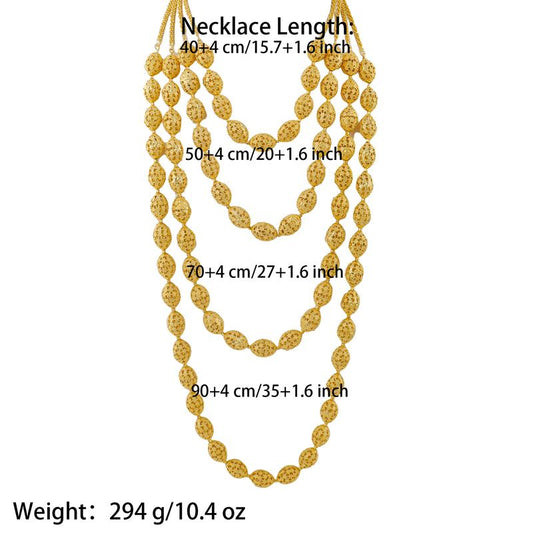 Vintage Aura Openwork Jewelry Set – 18K Gold Plated Oval Link Necklace, Drop Earrings & Statement Ring (3-Piece Set)