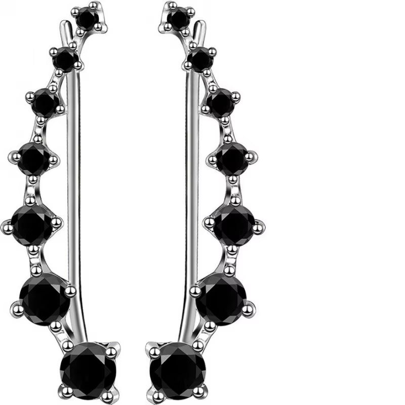 Dual-Tone Gem Ear Clip Earrings for Women – Black & White Rhinestone Minimal Fashion Jewelry