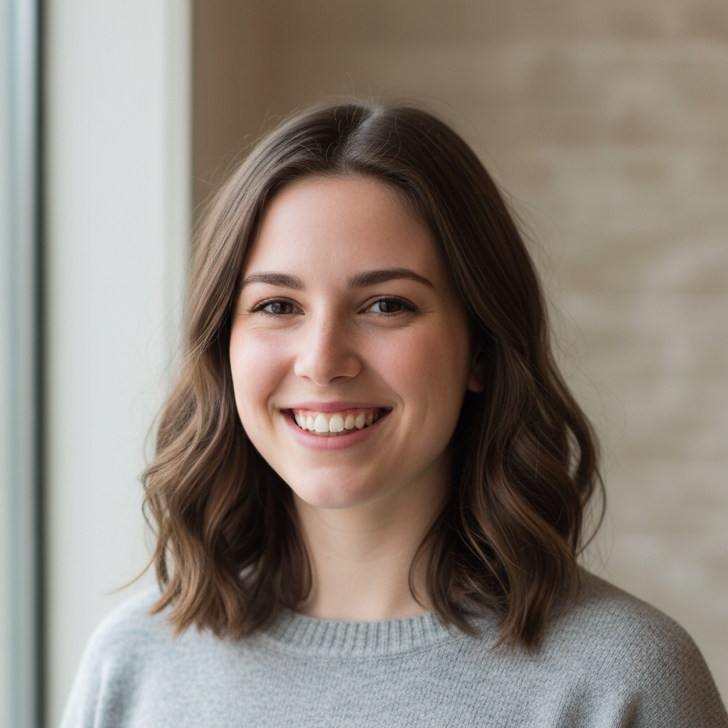 create a real and natural girl PP size image for profile