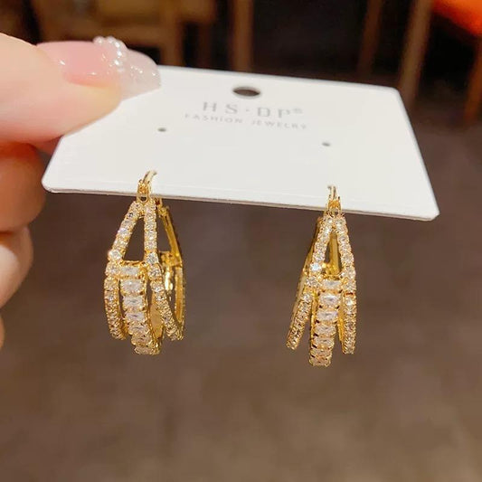 Luxe Square Crystal Clip-On Earrings for Women – Geometric Gold-Tone Statement Jewelry