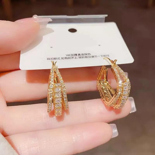 Luxe Square Crystal Clip-On Earrings for Women – Geometric Gold-Tone Statement Jewelry