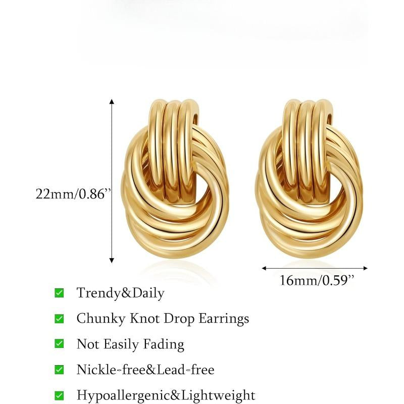 Sculpted Knot Drop Earrings for Women – Premium Gold Finish Geometric Statement Jewelry