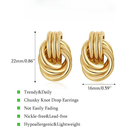 Sculpted Knot Drop Earrings for Women – Premium Gold Finish Geometric Statement Jewelry