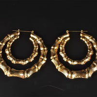 Punk Gold Sliver Color Bamboo Hoop Earrings for Women Geometric Big round Circle Bamboo Earings Bijoux Hip Hop Party Jewelry