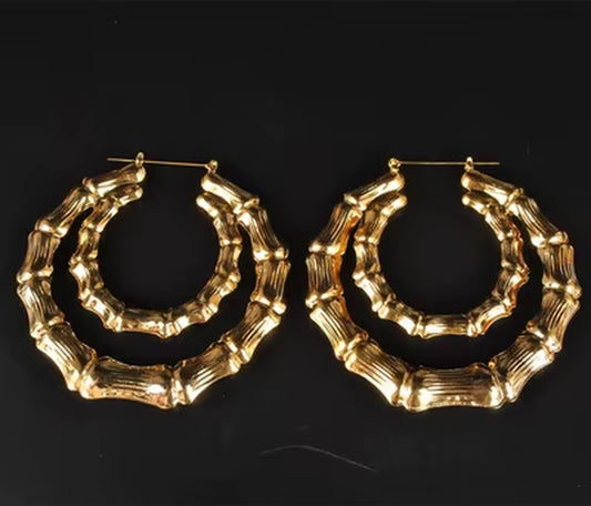 Punk Gold Sliver Color Bamboo Hoop Earrings for Women Geometric Big round Circle Bamboo Earings Bijoux Hip Hop Party Jewelry
