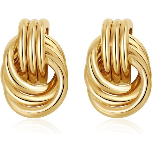 Sculpted Knot Drop Earrings for Women – Premium Gold Finish Geometric Statement Jewelry