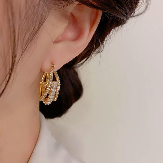 Luxe Square Crystal Clip-On Earrings for Women – Geometric Gold-Tone Statement Jewelry