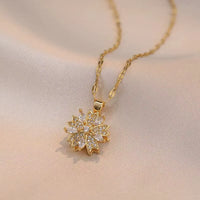 Golden Bloom Spin Zircon Flower Pendant Necklace – Light Luxury Gold-Tone Chain Jewelry (Unisex)