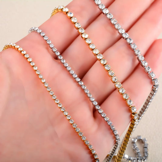 Luxe Crystal Tennis Chain Necklace for Women – Stainless Steel Cubic Zirconia Minimalist Choker & Chain Jewelry