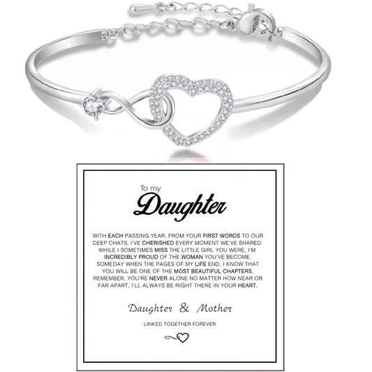 Forever Connected Infinity Heart Bracelet for Daughter – A Mother’s Love Cubic Zirconia Inspirational Gift